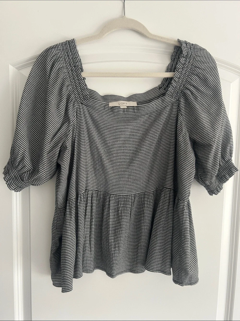 LOFT Black & White Striped Peasant Blouse M